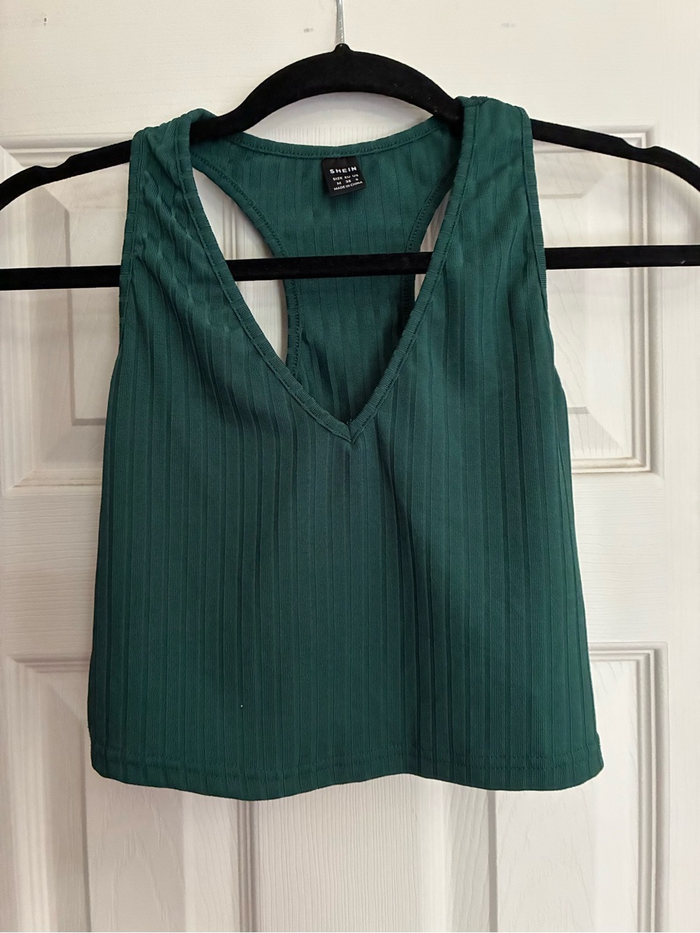 SHEIN Dark Green Ribbed V-Neck Racerback Crop Tank